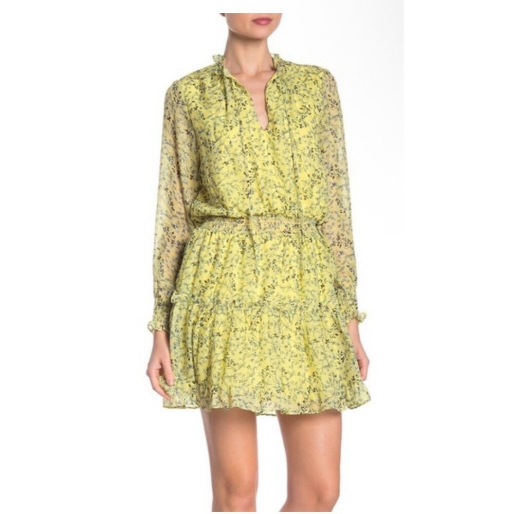 New NSR The Label Emma Ruffle Floral Dress, Yellow, XL